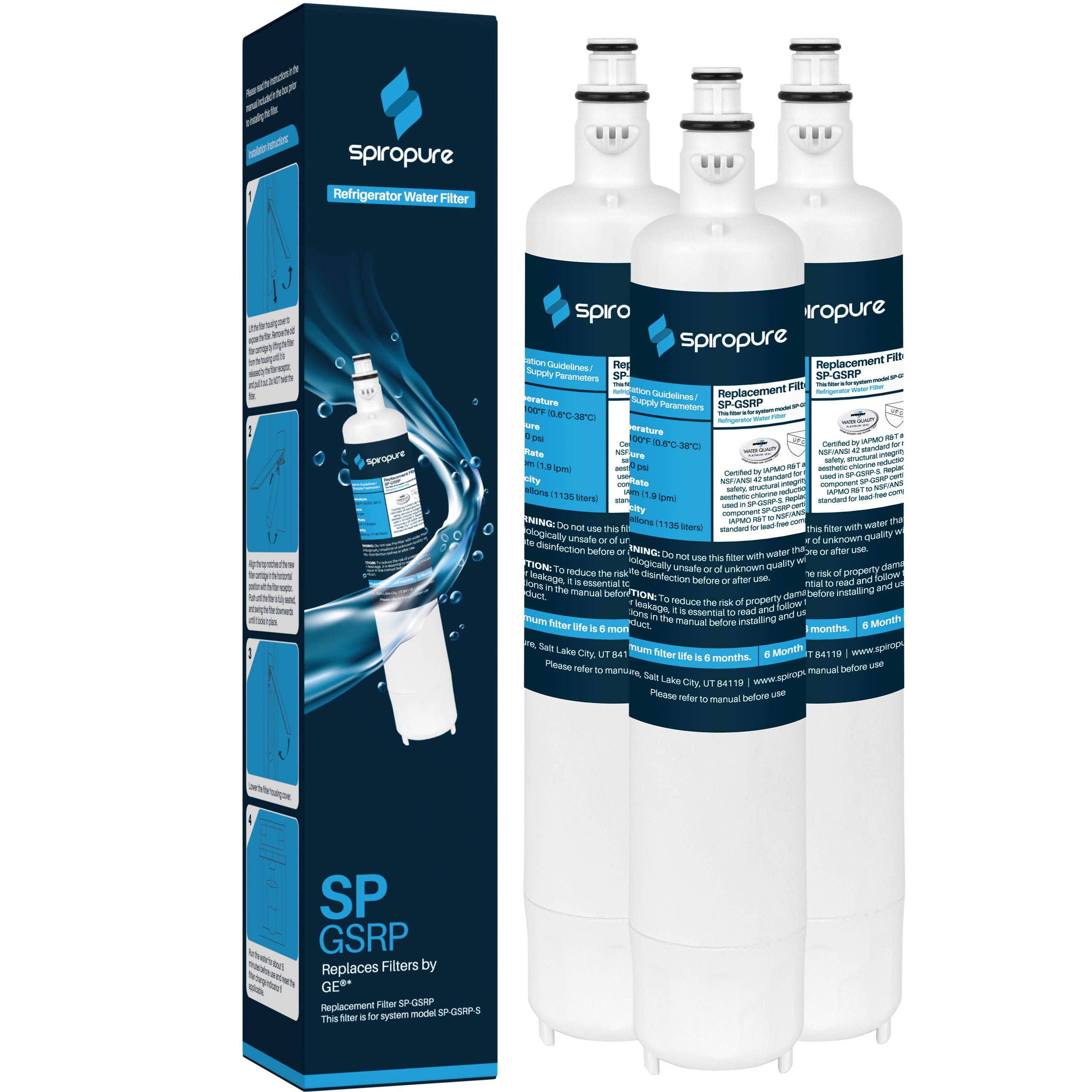 SpiroPure Refrigerator Water Filter Replacement for GE PWF, WSG-4, DWF-36, RWF1063, RWF3600A, R-3600, EP-RPWF, R3600, MPF15350, WD-RPWF, EFF-6019A, PG-RPWF, OPFG3-RF300, BCF77 (3 Pack)