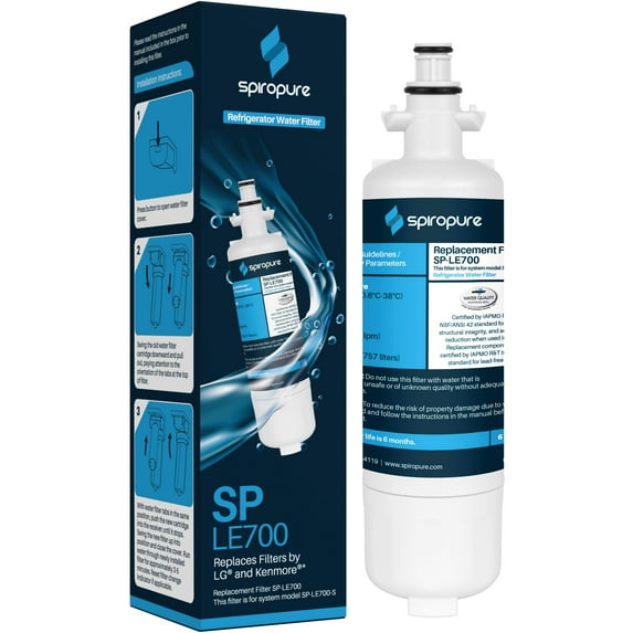 SpiroPure Refrigerator Water Filter Replacement for LG LT700P, 9690, ADQ36006101, PF01, 46-9690, R-9690, PL-500, RFC-1200A, ADQ36006102, SGF-LA07, LT700PC, FML-3, RWF1052, WSL-3, 795, PL500 (1 Pack)