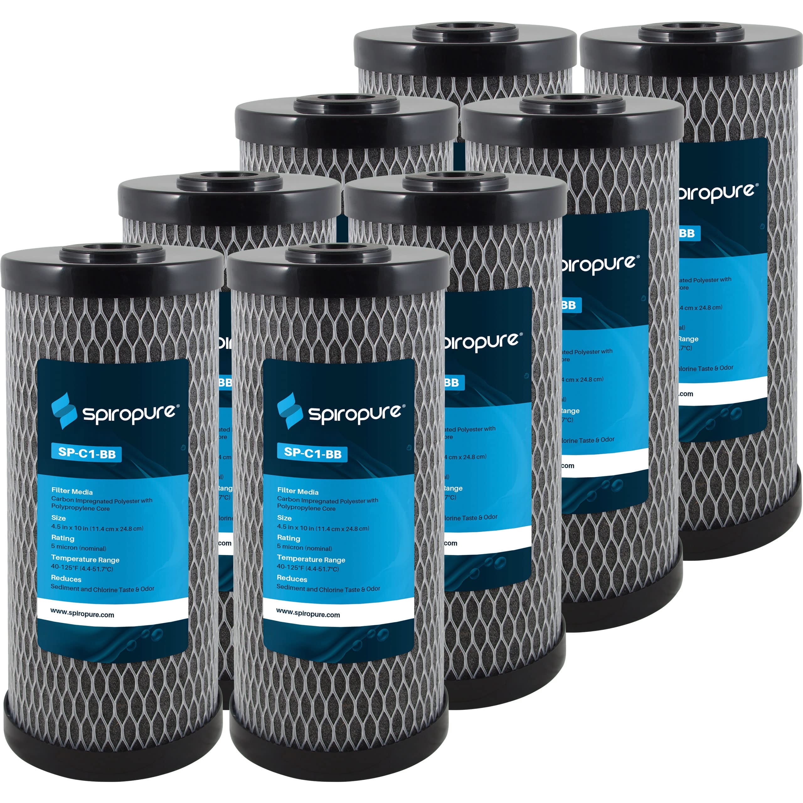 SpiroPure SP-C1-BB 10x4.5 5 Micron Dual Purpose Sediment and Carbon Water Filter Cartridge (Case of 8)