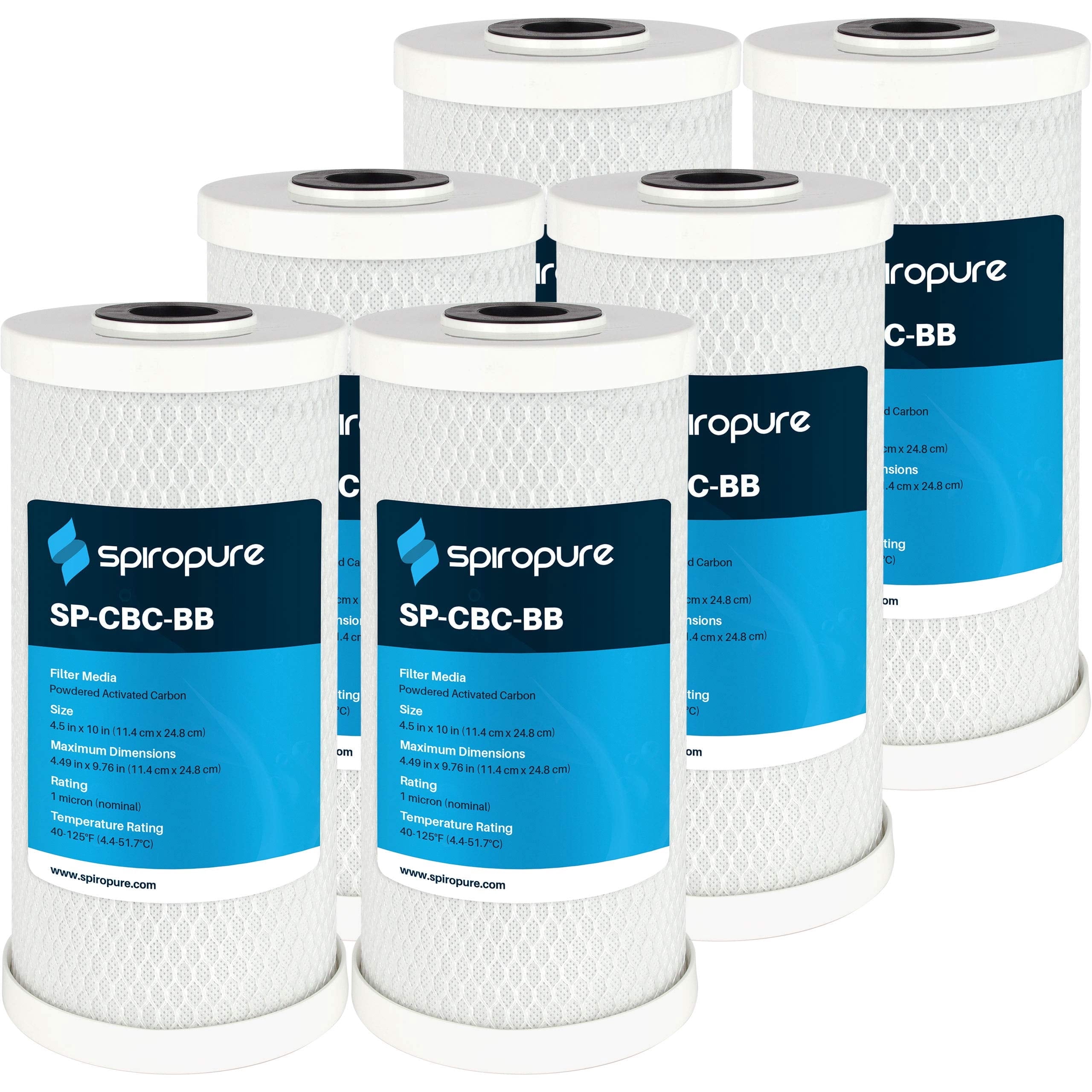 SpiroPure SP-CBC-BB 10x4.5 1 Micron NSF Certified Coconut Shell Carbon Block Water Filter Cartridge CB-45-1001 (Case of 6)