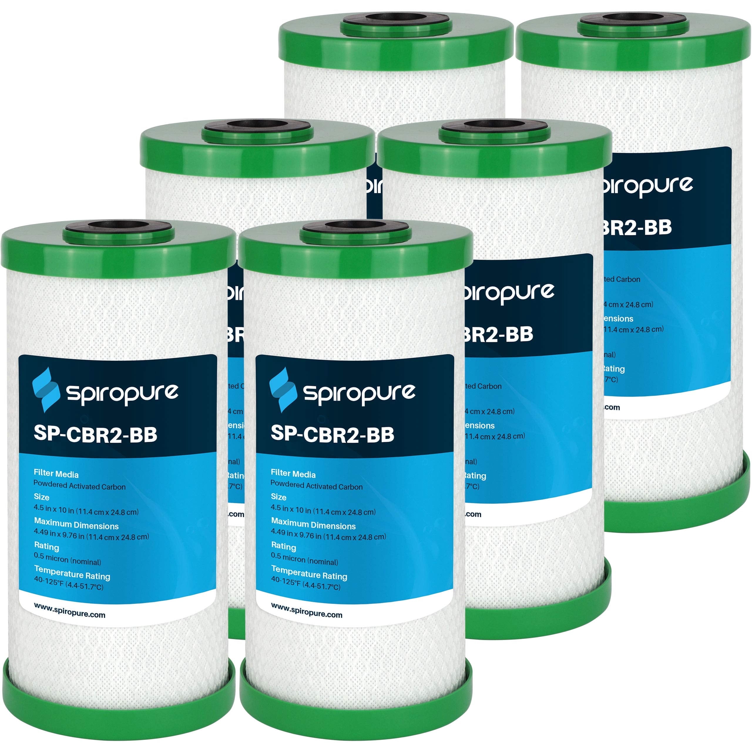 SpiroPure SP-CBR2-BB 10x4.5 0.5 Micron NSF Certified Coconut Shell Carbon Block Water Filter Cartridge CBC-BB 155170-43 SMCB-4510 (Case of 6)