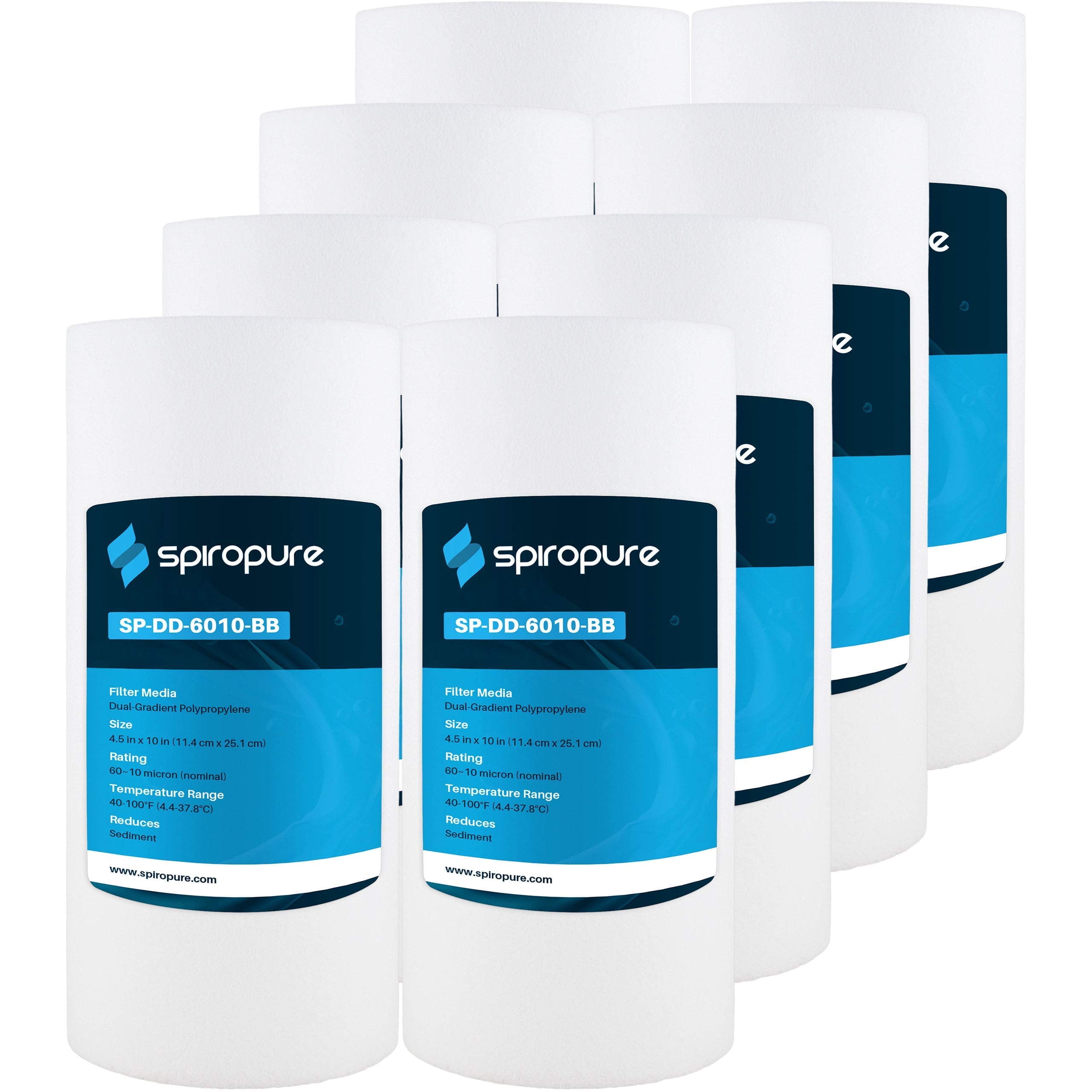 SpiroPure SP-DD-6010-BB 10x4.5 BB 10 Micron Spun Melt-Blown Polypropylene Water Filter Cartridge SDC-45-1010 (Case of 8)