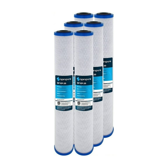 SpiroPure SP-EP-20 20 x 2.5 Inch Carbon Water Filter Replacement, 6 Pack
