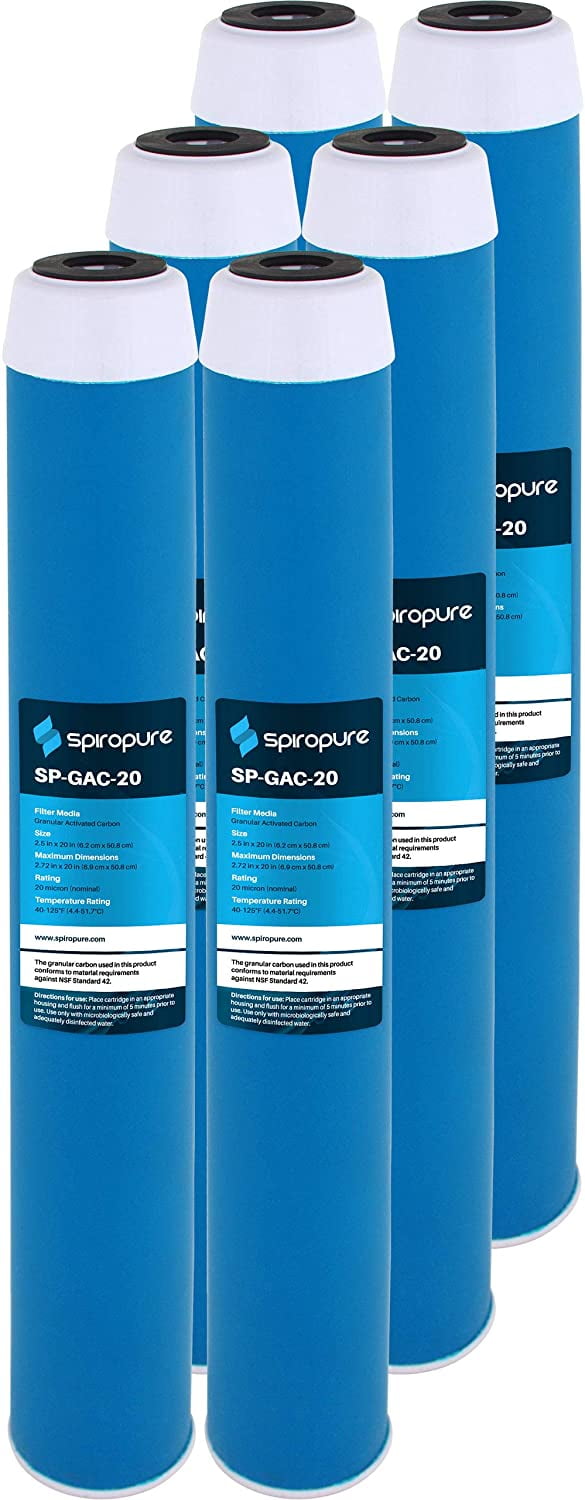 SpiroPure SP-GAC-20 20x2.5 20 Micron Coconut Shell Granular Activated Carbon (GAC) Water Filter Cartridge GAC-20 155111-43 (Case of 6)