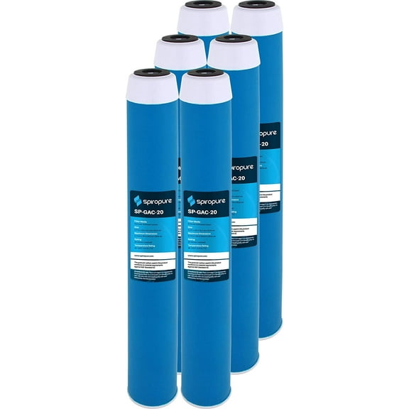 SpiroPure SP-GAC-20 20x2.5 20 Micron Coconut Shell Granular Activated Carbon (GAC) Water Filter Cartridge GAC-20 155111-43 (Case of 6)