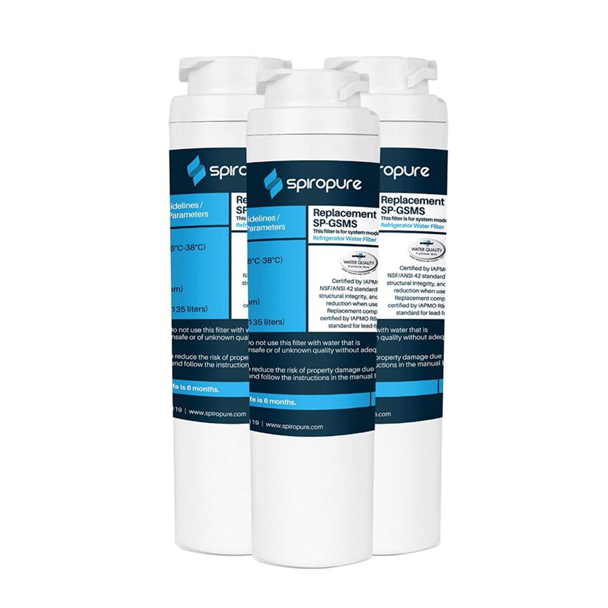 SpiroPure SP-GSMS-3PK Refrigerator Water Filter Replacement, 3 Pack