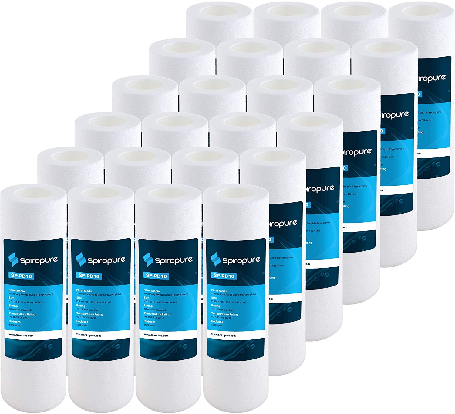 SpiroPure SP-PD10 10x2.5 10 Micron Thermal Bonded Grooved Polypropylene Sediment Water Filter Cartridge SBC-25-1010 PD-10-934 155750-43 (Case of 24)