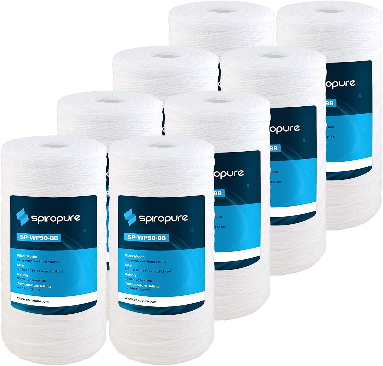 SpiroPure SP-WP50-BB 10x4.5 50 Micron String-Wound Polypropylene Water Filter Cartridge SWC-45-1050 WPX50BB97P 355220-43 AP814 (Case of 8)
