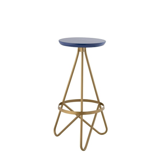 Spiroa 30" Modern Industrial Metal Backless Circular Bar Stool, Navy Seat with Gold Frame