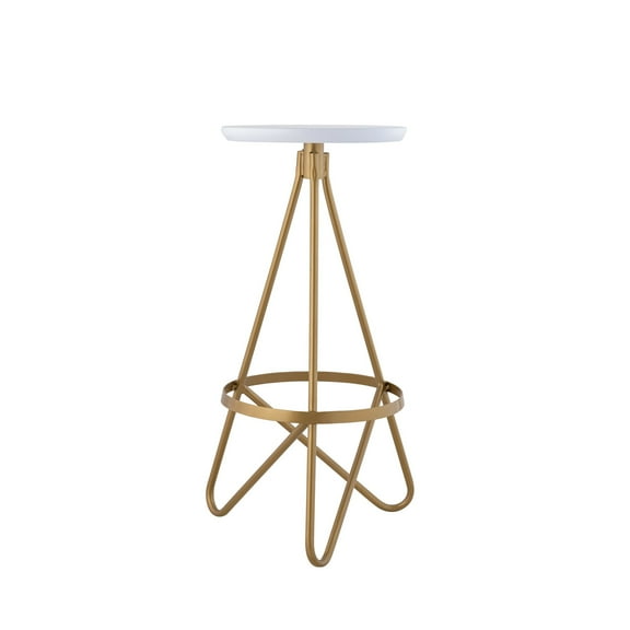 Spiroa 30" Modern Industrial Metal Backless Circular Bar Stool, White Seat with Gold Frame