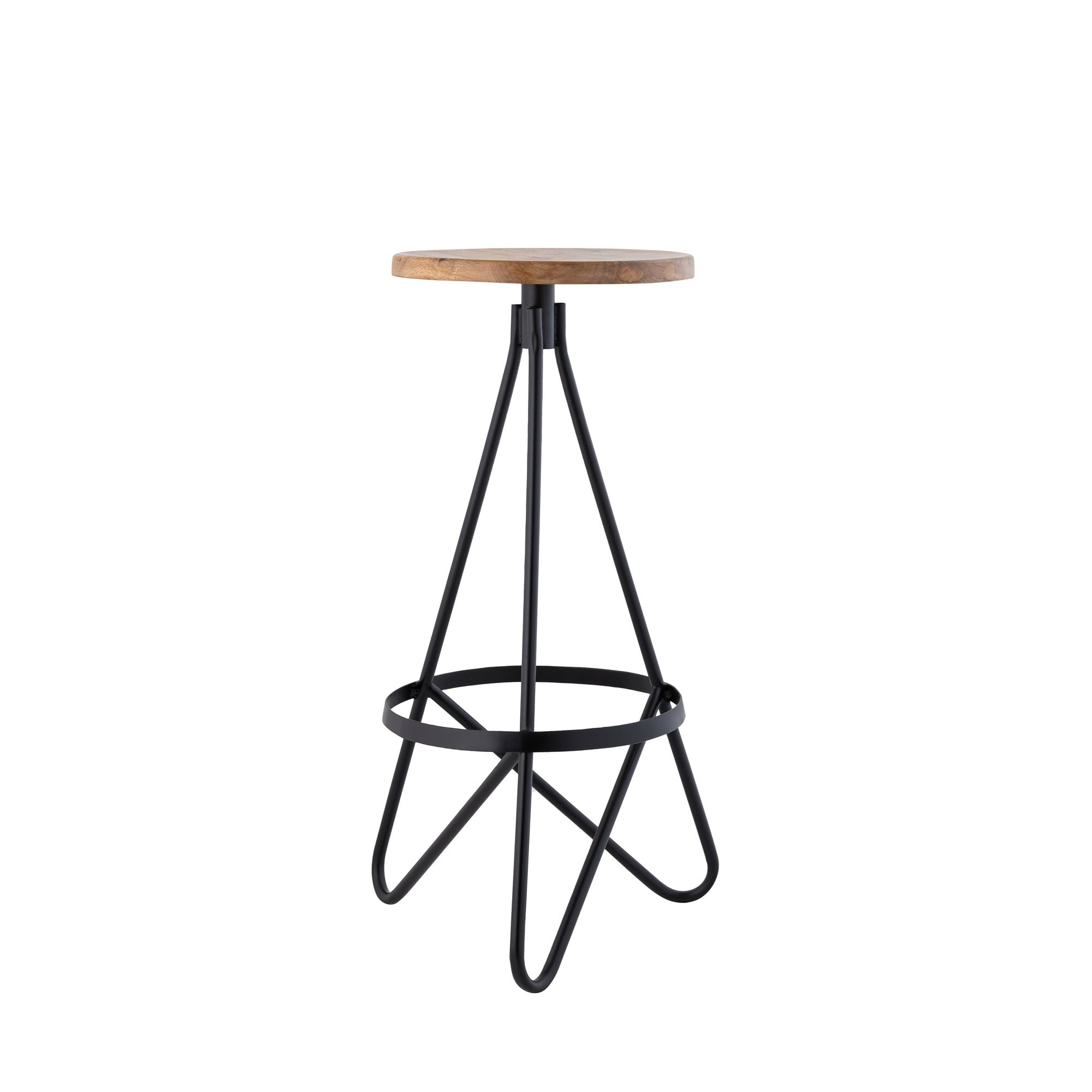 Natural Wood and Black Metal Backless Bar Stool