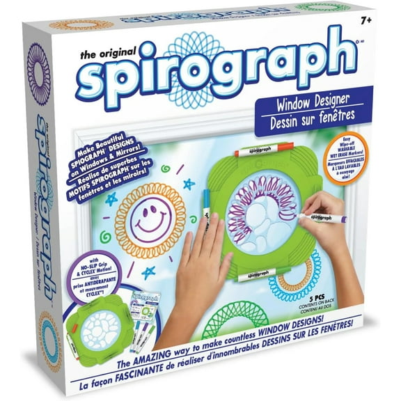 Spirograph Window Designer Art and Craft Kit for Kids Design on Windows and Mirrors Easy-to-Clean No Slip Design Ages 7+