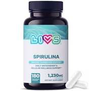 LIVS Nutrition Organic Spirulina Capsules, 1,230 mg per Serving, Blue Green Algae Superfood for Antioxidant Support, 180 Vegetarian Capsules