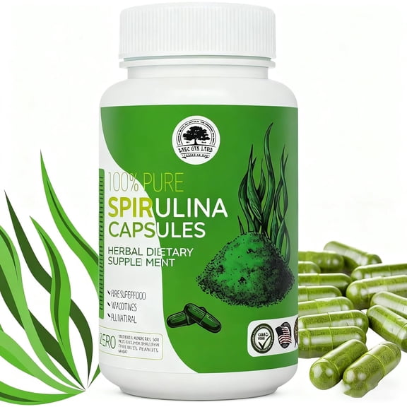 Spirulina Capsules, Premium Spirulina Supplement, Supports Immune System, Healthy Heart, Vegan, Gluten-Free Rich in Prebiotics, Protein & Antioxidants 240 Capsules