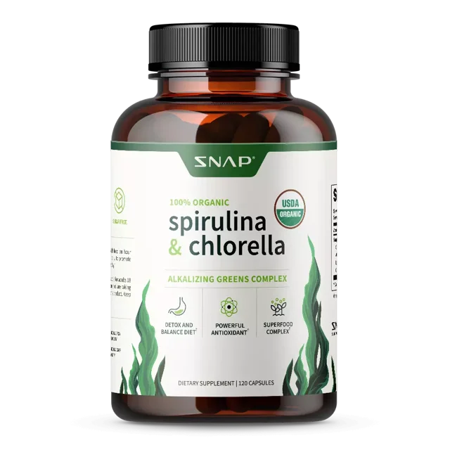 Spirulina Chlorella Organic Capsules USDA Greens Superfood Heart