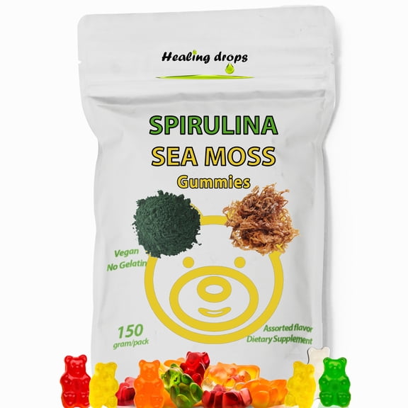 Spirulina Gummies Sea Moss Gummies - Superfood Supplement for Overall Wellness - Spirulina Sea Moss Gummy Bears made with Blue-Green Spirulina powder & Sea Moss Extract