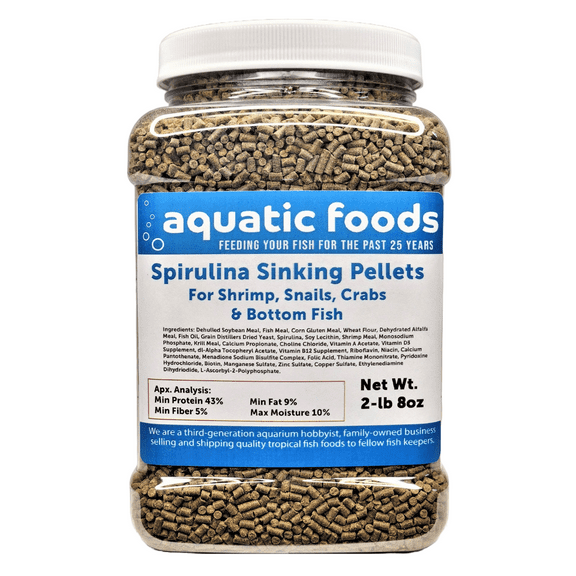 Spirulina Sinking Pellets for Shrimp, Snails, Crabs, Catfish, Plecos for All Tropical Fish 1/16" x 3/8" Pellets by Zeigler2-lb 8oz Med Jar