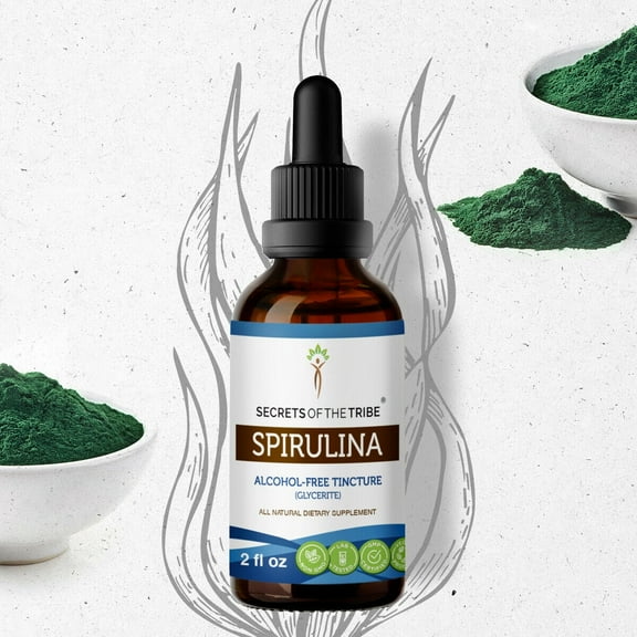 Secrets Of The Tribe Spirulina Tincture Dietary Supplement, Natural Herbal Extract for Nutritional Support, Spirulina (Arthrospira platensis) Dried Leaf, Alcohol-Free Extract, Drops 2 oz