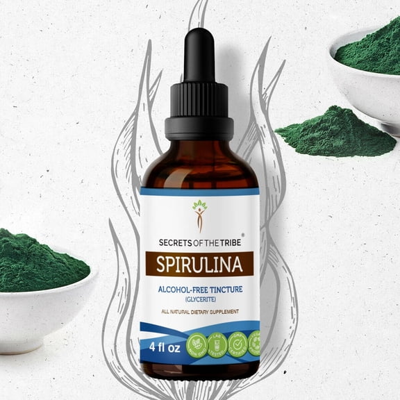 Secrets Of The Tribe Spirulina Tincture Dietary Supplement, Natural Herbal Extract for Nutritional Support, Spirulina (Arthrospira platensis) Dried Leaf, Alcohol-Free Extract, Drops 4 oz