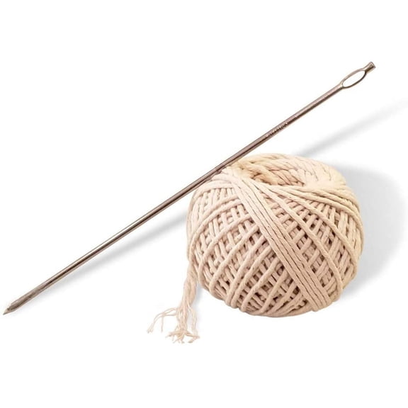 SpitJack Butcher Twine & Trussing Kit, 7" Stainless Steel Needle with 185 ft Cotton Cooking String, Includes Needle & String, Washable