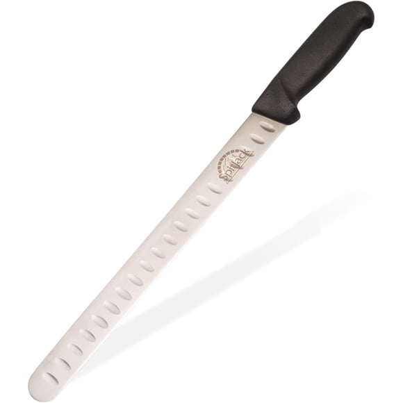 SpitJack BBQ Smoked Brisket Knife for Meat Carving and Slicing - Stainless Steel, Granton Edge, 11 Inch Blade