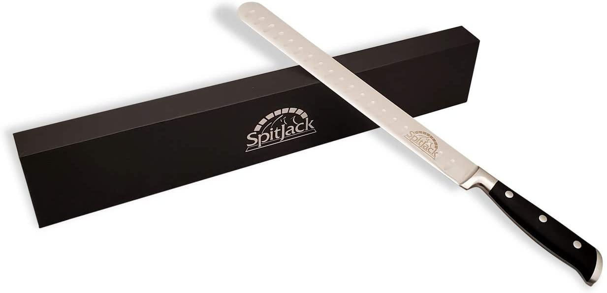 SpitJack BBQ Smoked Brisket Knife for Meat Carving and Slicing - SS,  Granton Edge, 11 Inch Blade 