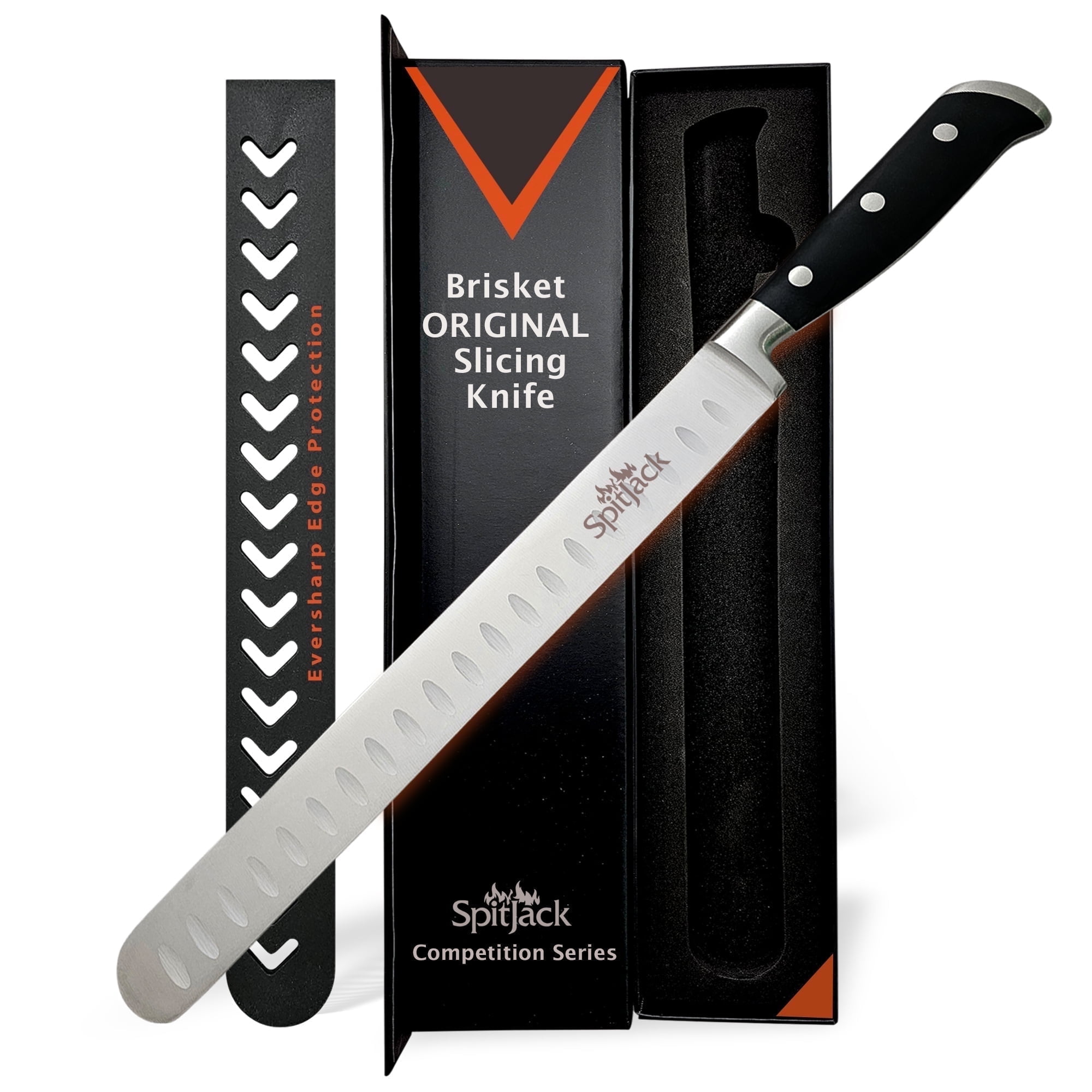 SpitJack Brisket Knife for Meat Carving and Slicing - Stainless Steel, Granton Edge, 11 Inch Blade, BBQ Competition-Chef Series