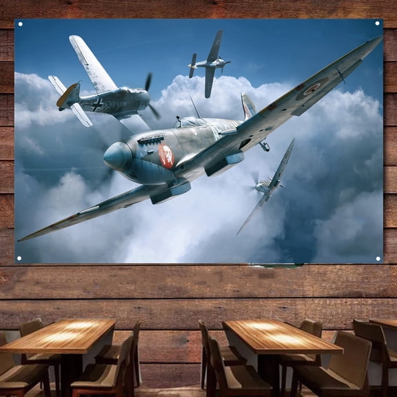 Spitfire F Mk.IX Flanker G Fighter Poster Wall Chart - Air Force Military Art Banner Wall Hanging Flag - Fighter Jet Canvas Painting Tapestry For Living Room Bedroom Decor 38" x 57"