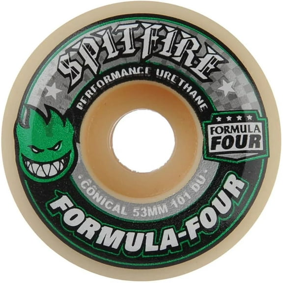 Spitfire F4 Conical Skateboard Wheels 101a 53mm White with Green and Black