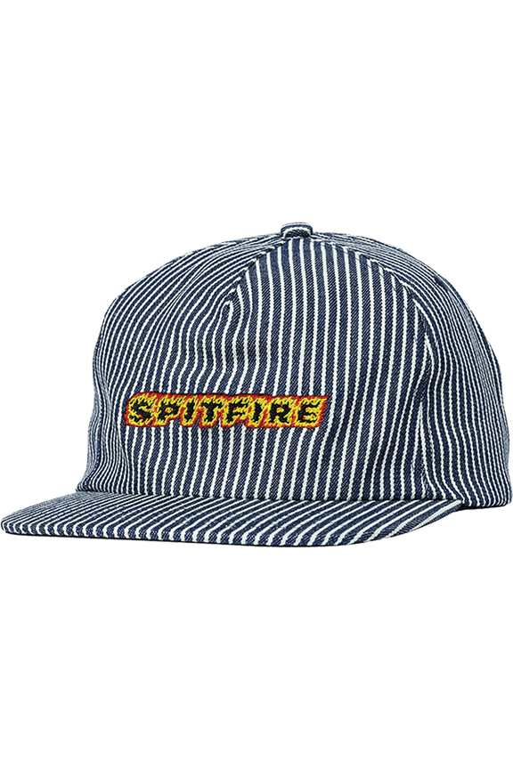 Flames Script Strapback Hat Indigo Stripe