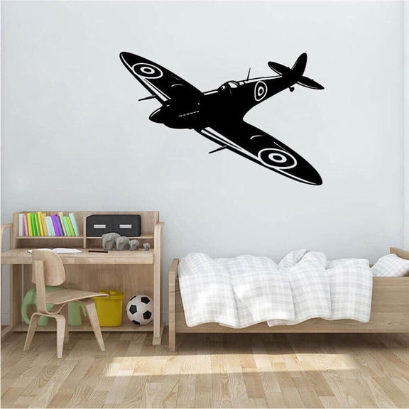 Spitfire Jet Wall Decal Kids Room British Fighter WW2 Aircraft Plane Airplane Wall Sticker Military Vinyl Bedroom Decor 86x57cm