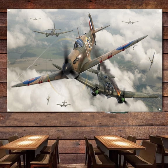 Spitfire Mk I Fighter Jet Poster Home Decor Banners & Flags, Aviation Air Force Military Art Pictures Wall Painting Tapestry For Army Fans Room Decoration 38" x 57"