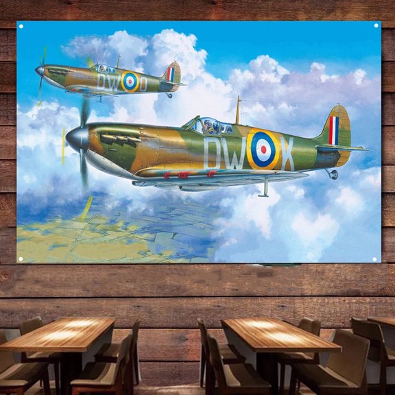 Spitfire Mk I Fighter Jet Poster Wall Hanging Flag Aviation Decor Tapestry Airplane Decor Banner Air Force Plane Wall Military Art Picture For Bedroom Living Room Decor 38" x 57"