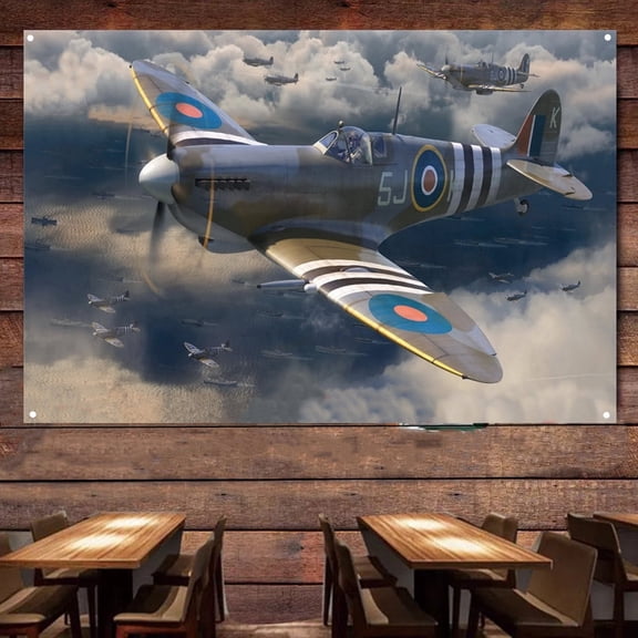 Spitfire Mk.IXc Fighter Jet Poster Home Decor Banners & Flags, Aviation Air Force Military Art Pictures Wall Painting Tapestry For Army Fans Room Decoration 38" x 57"