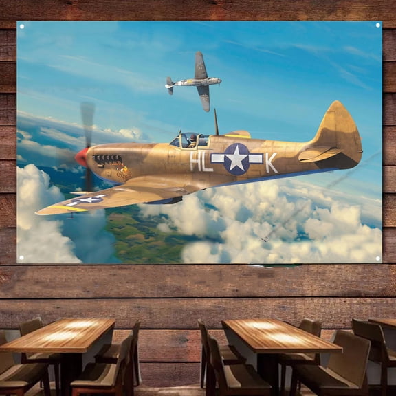 Spitfire Mk.VIII Attack Aircraft Fighter Posters and Prints Canvas Painting - Air Force Military Artwork For Army Fans - Wall Hanging Flag Banner For Room & Office Wall Decor 38" x 57"