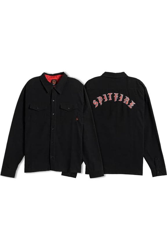 Old E Embroidered Flannel Long Sleeve Shirt Extra Large Black