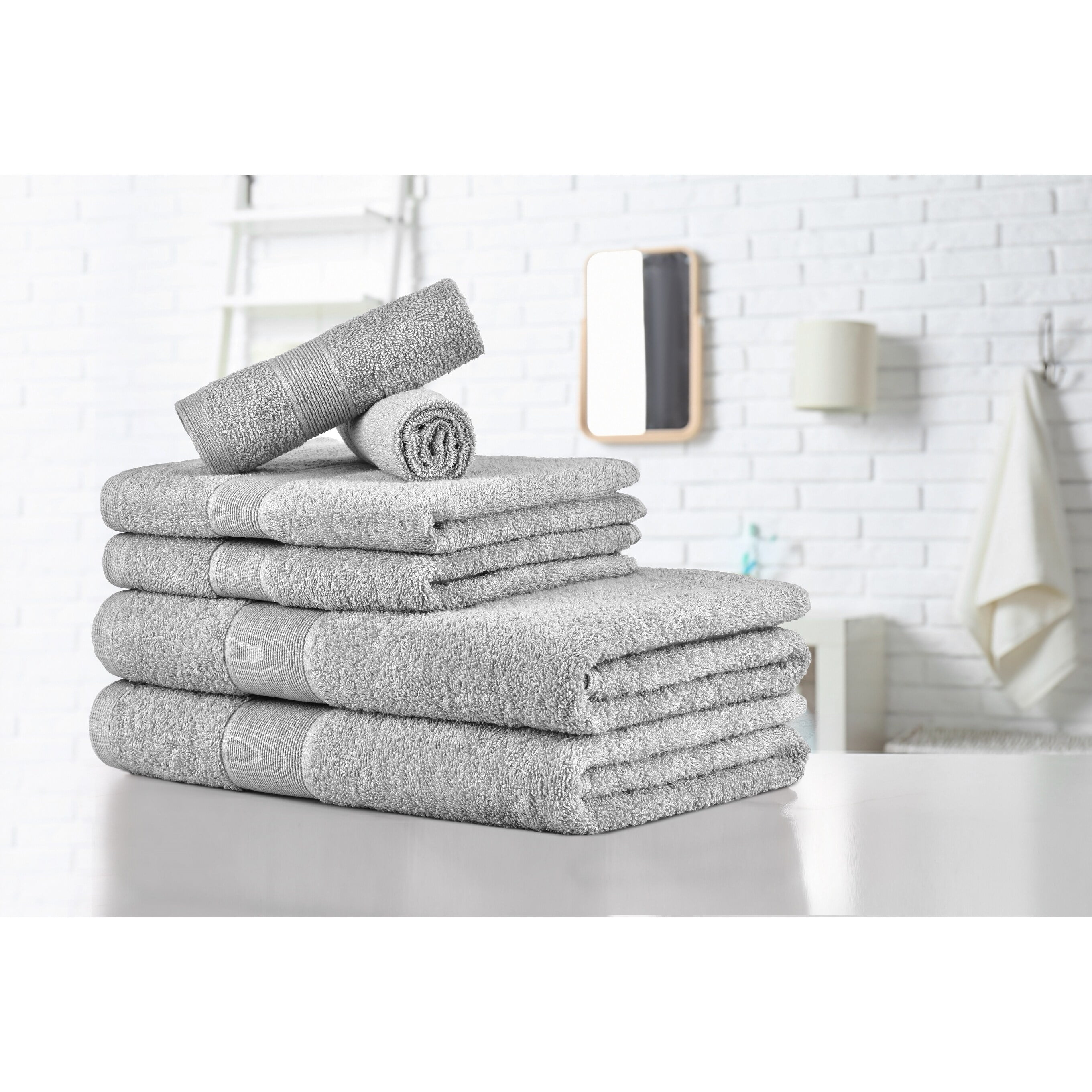 Spitiko Homes 100 Percent Cotton Towel Set Single Ply carded 6 Pieces