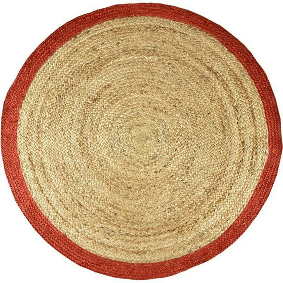 Spitiko Homes 48" Round Hand Braided Jute Area Rug in Natural/Red