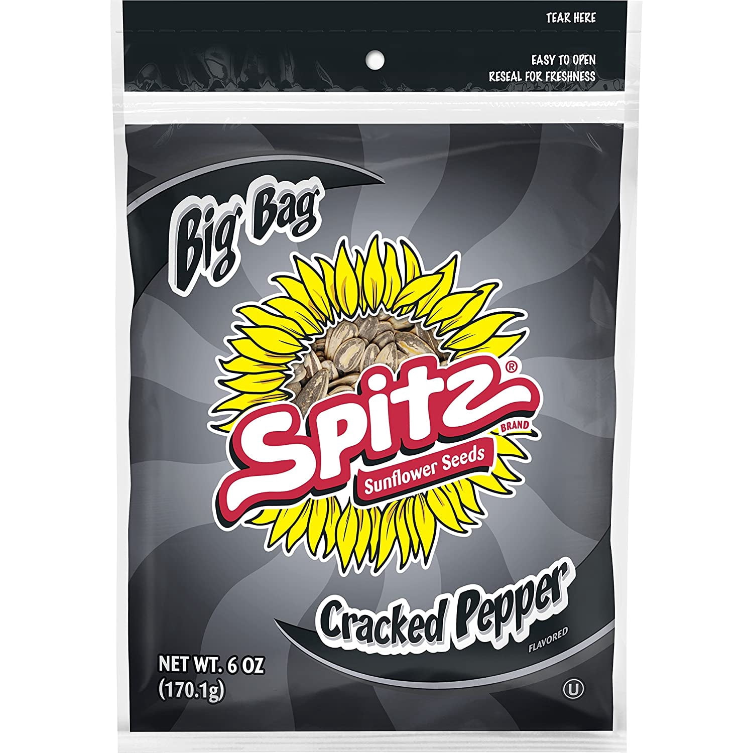 Spitz Cracked Pepper Sunflower Seeds 6 oz Resealable Big Bag (Pack of 12)