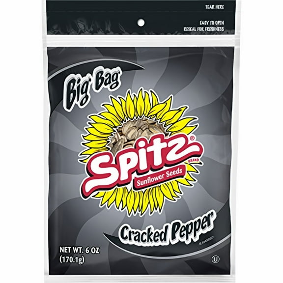 Spitz Cracked Pepper Sunflower Seeds 6 oz Resealable Big Bag (Pack of 6)