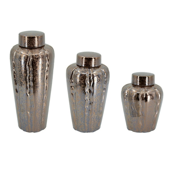 Spitzer Metallic Glaze Ceramic Canisters - Set of 3 - Bronze