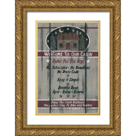 Spivey, Linda 13x18 Gold Ornate Wood Framed with Double Matting Museum Art Print Titled - Cabin Rules for the Day