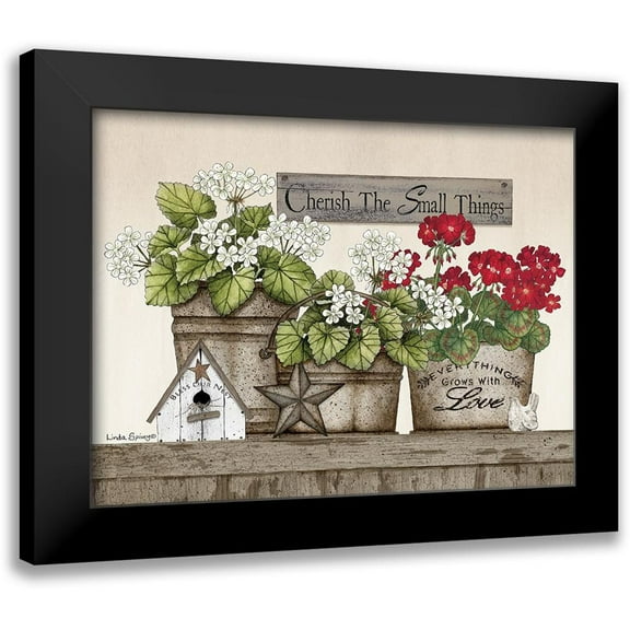 Spivey, Linda 14x12 Black Modern Framed Museum Art Print Titled - Cherish the Small Things Geraniums