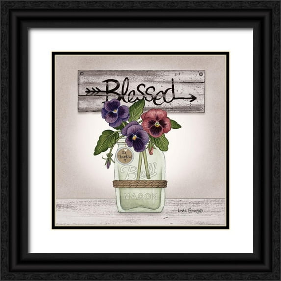 Spivey, Linda 15x15 Black Ornate Wood Framed with Double Matting Museum Art Print Titled - Pansy Blessing