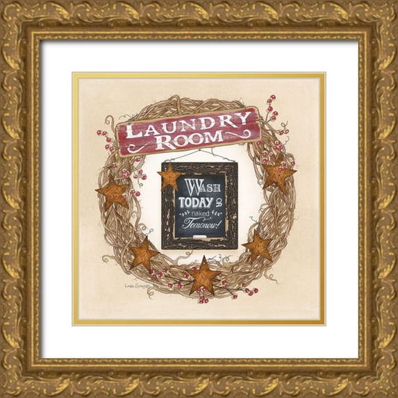 Spivey, Linda 15x15 Gold Ornate Wood Framed with Double Matting Museum Art Print Titled - Laundry Room Wreath
