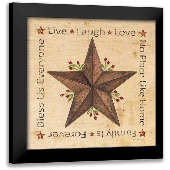 Spivey, Linda 20x20 Black Modern Framed Museum Art Print Titled - Live, Laugh, Love Barn Star