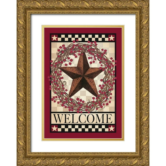 Spivey, Linda 24x32 Gold Ornate Wood Framed with Double Matting Museum Art Print Titled - Barn Star Berry Wreath