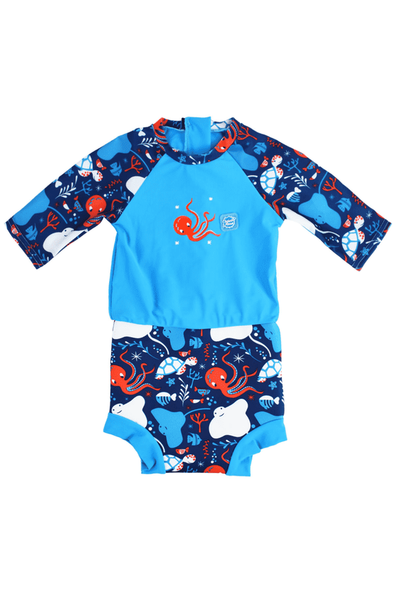 Baby Boy's Happy Nappy Sunsuit One-piece swimsuit with Swim Diaper - Under the Sea, 6-14 Months