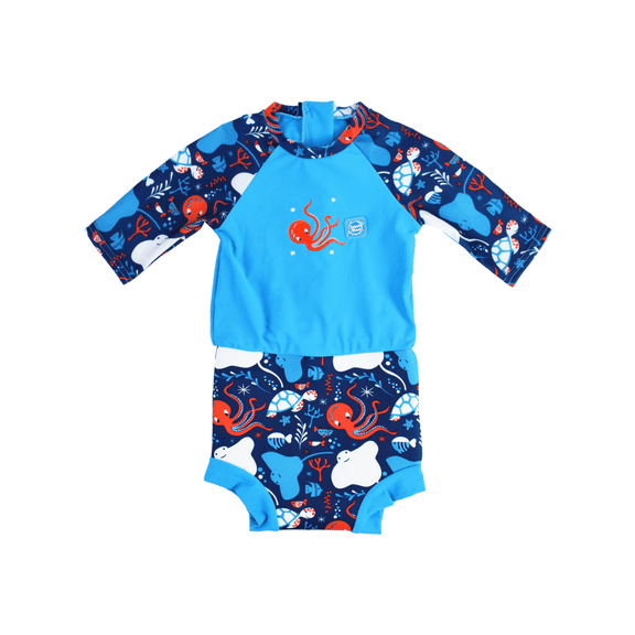 Splash About Baby Boy's Happy Nappy Sunsuit One-piece swimsuit with Swim Diaper - Under the Sea, 6-14 Months
