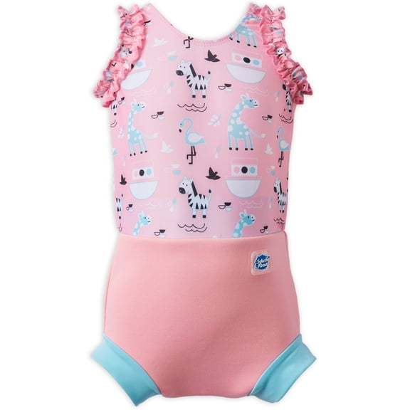 Splash About Girl's Happy Nappy Swimsuit with Swim Diaper, Nina's Ark 2-3 Years